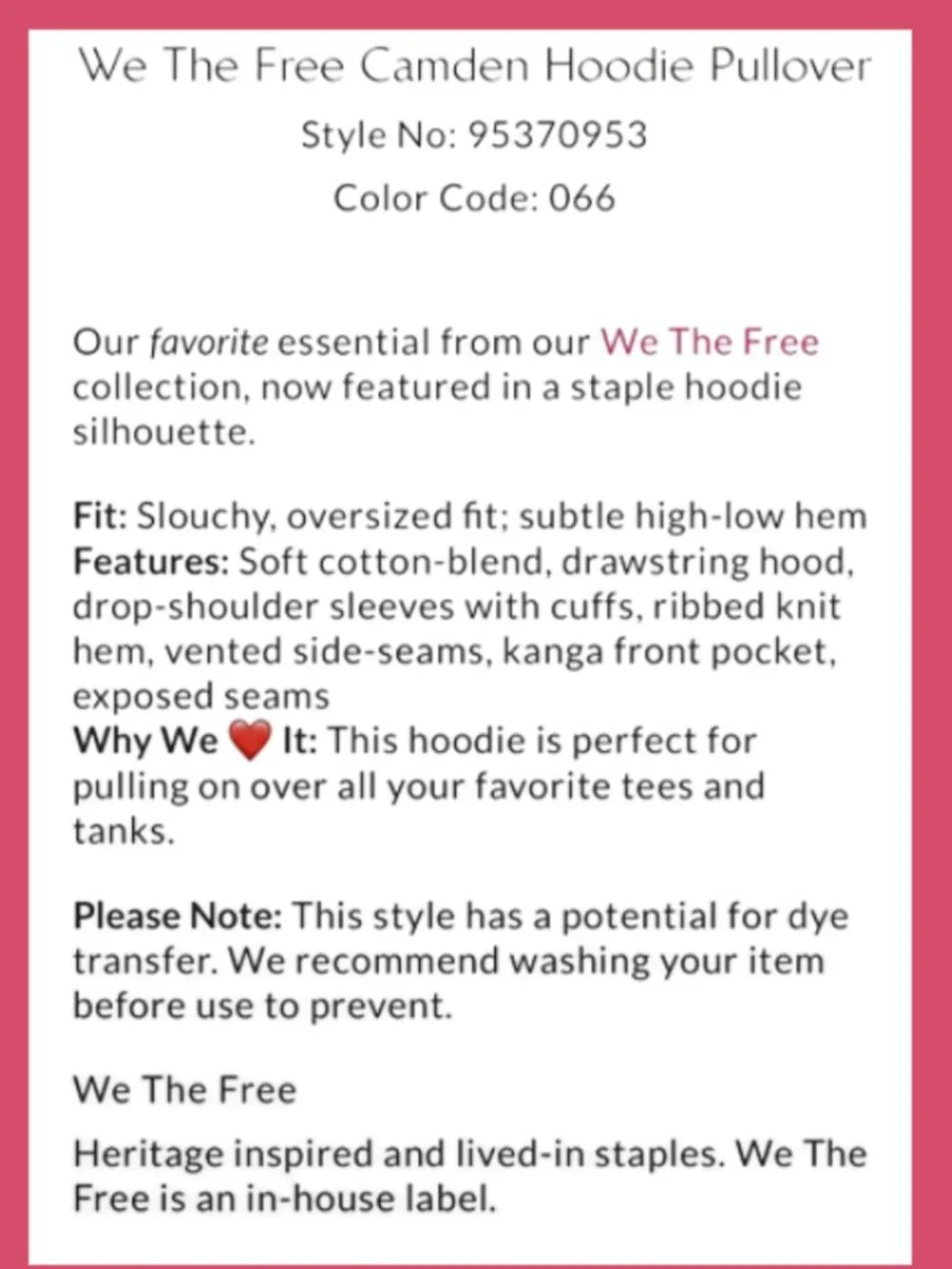 Free People We The Free Camden Hoodie Pullover - PINK BLAZE